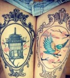 Leg tattoos, antique frame idea