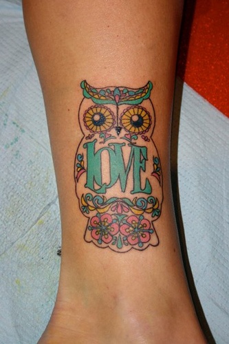 Love and owl tattoo