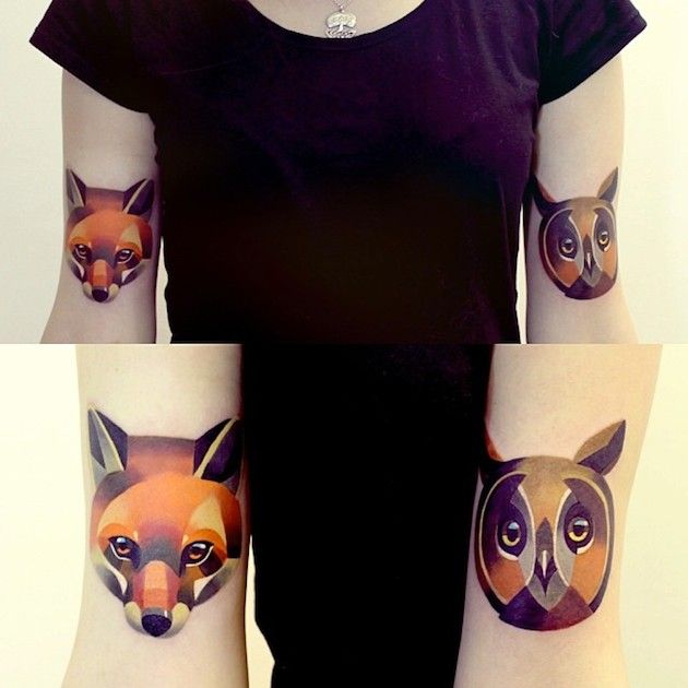 Owl and fox tattoos