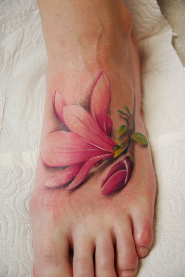 Red flowers foot tattoo