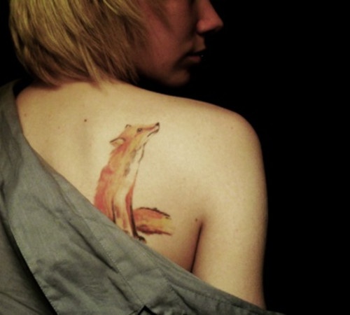 Watercolor fox tattoos on shoulder