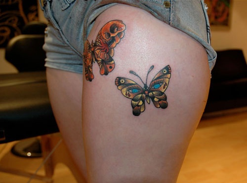 beautiful tattoo placement butterflies on upper thigh