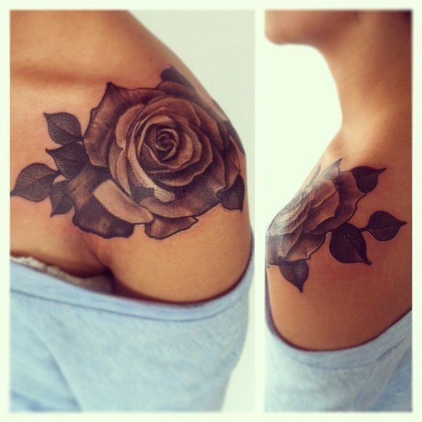 beautiful tattoo placement rose on shoulder