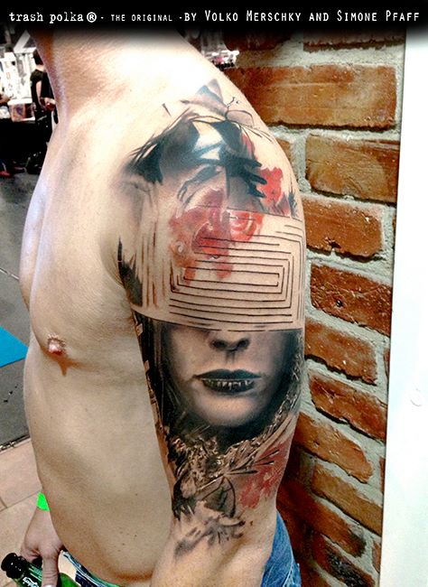 buena vista tattoo club face and maze arm sleeve