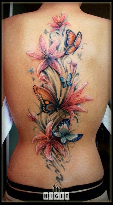 butterfly and flowers tattoo
