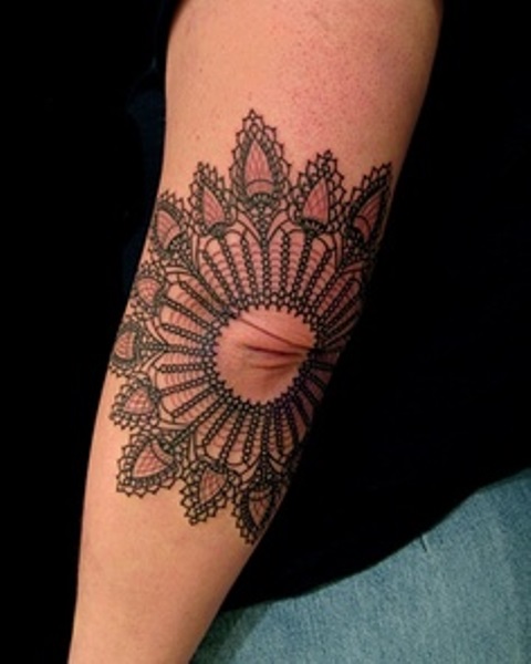 elbow tattoo lace mandala