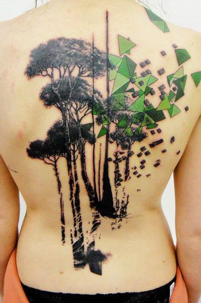 green tattoo trees by xoil