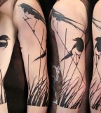 nature tattoo birds blackwork sleeve