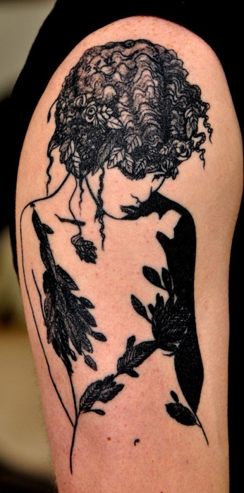 nature tattoo leaf girl portrait