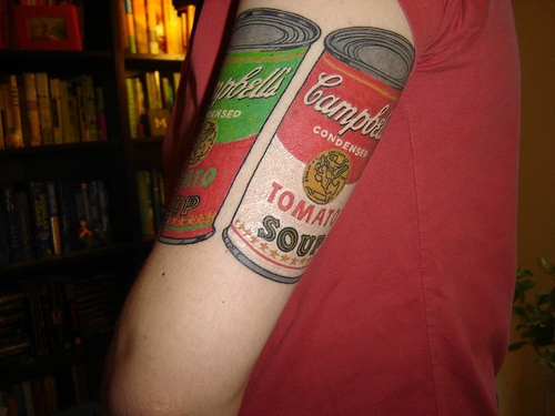 pop art tattoo soup cans inspired by andy warhol