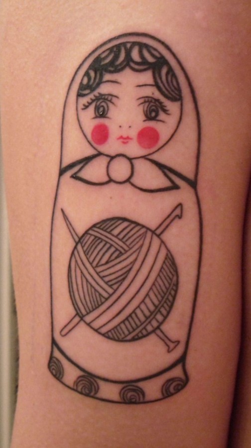 russian doll tattoo matryoshka with thread ball