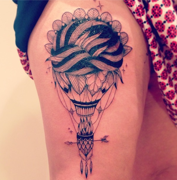 supakitch tattoo feather air balloon