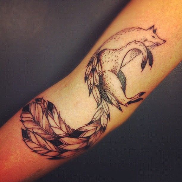 supakitch tattoo fox with feather tail