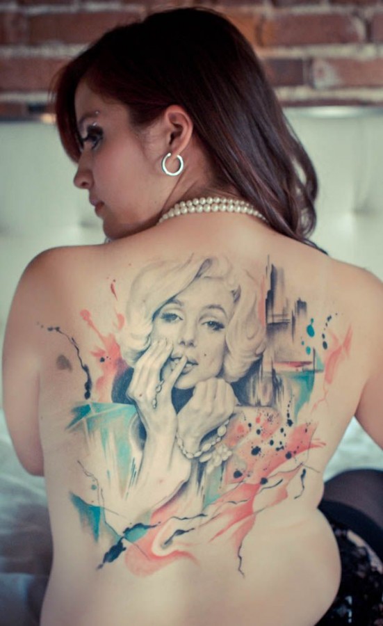 Back tattoo with Marilyn Monroe