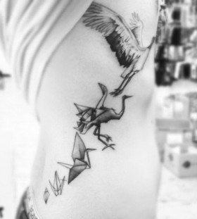 Bird origami black and white tattoo