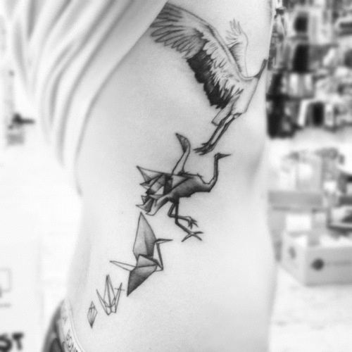 Bird origami black and white tattoo