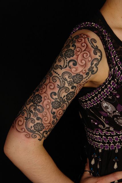 Black and red lace tattoo