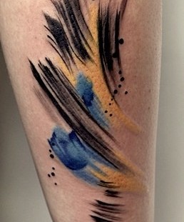 Black and yellow tattoo by Amanda Wachob