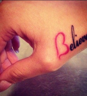 Blieve letters pink tattoo