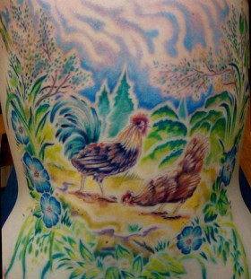 Chicken farm tattoo by Sean Ambrose