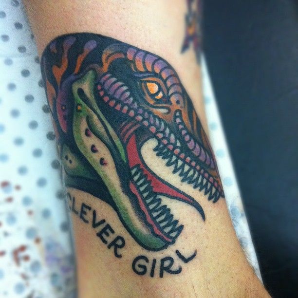 Clever girl and dinosaur tattoo