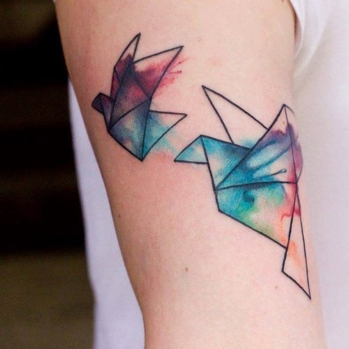 Colorful birds geometric tattoo