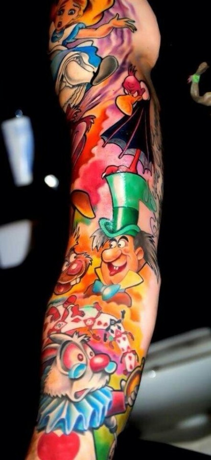 Colorful disney herous tattoo