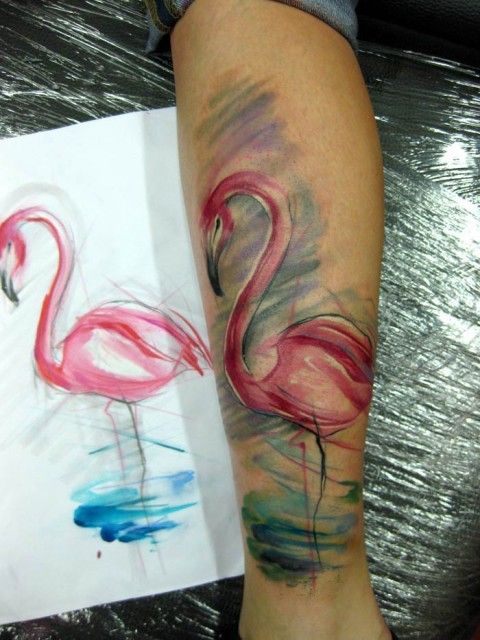 Colorful flamingo tattoo