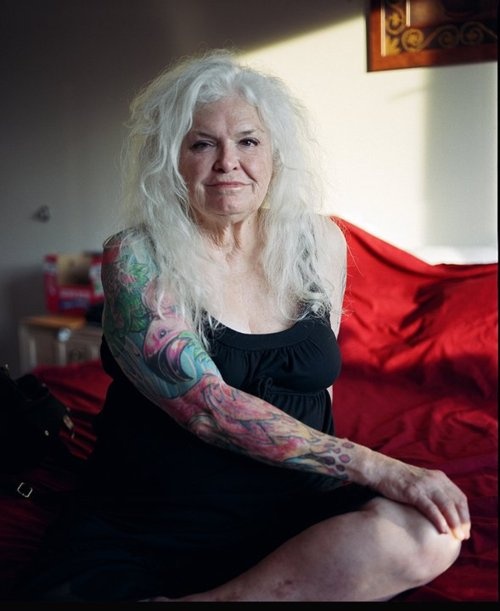 Colorful old age women tattoo