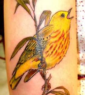 Cute yellow bird tattoo