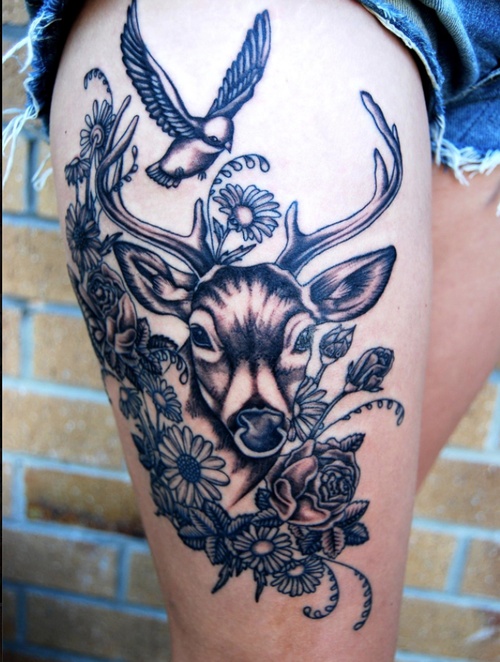 Deer and bird tattoo