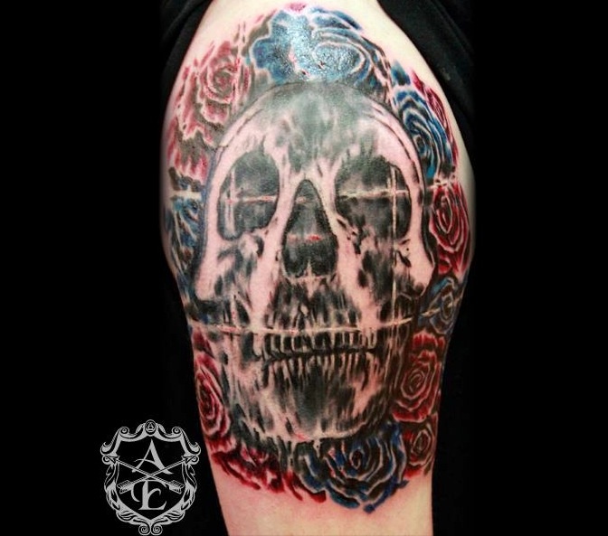 Deftones skull with rose tattoo by Sean Ambrose