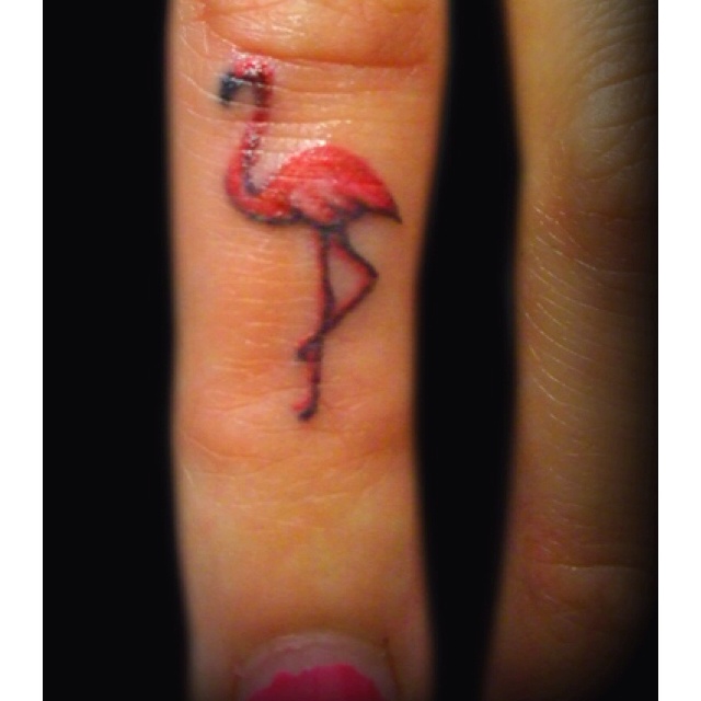 Flamingo tattoo on finger