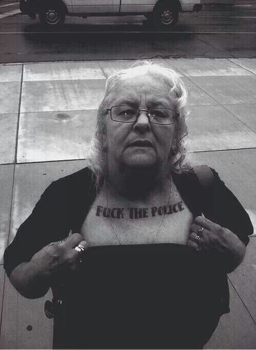 Fuck the police old age women tattoo