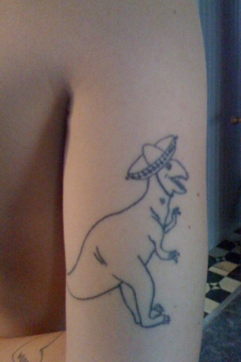 Funny dinosaur tattoo