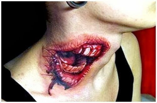 Lips scary tattoo