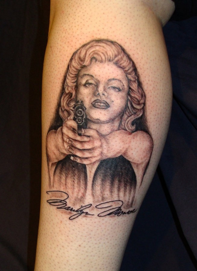 Marilyn Monroe and gun tattoo