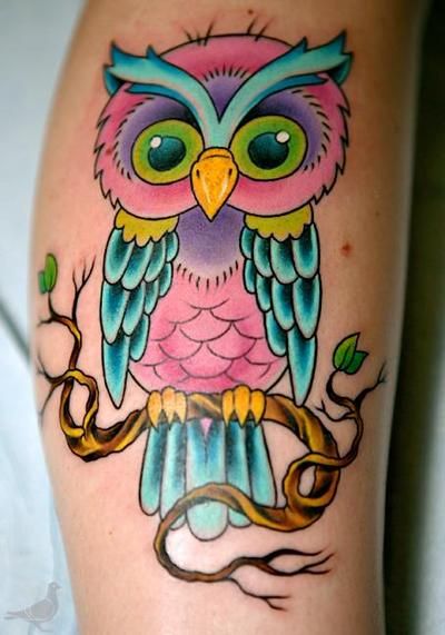 Owl pink tattoo