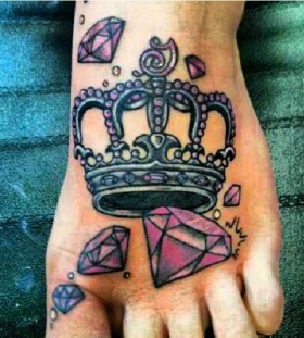 Pink diamond and crown tattoo