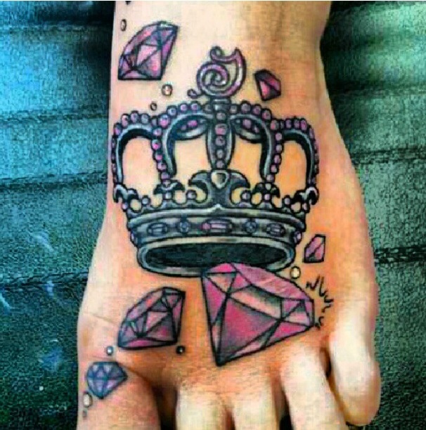 Pink diamond and crown tattoo