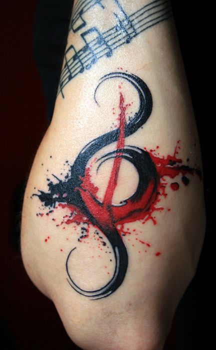 Red and black music tattoo