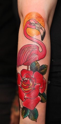 Red rose and flamingo tattoo