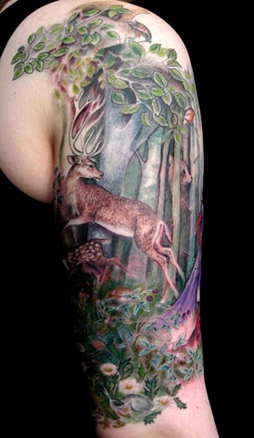 Roe in forest tattoo