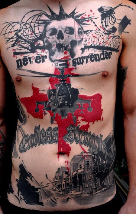 Scary black and red tattoo by Volko Merschky