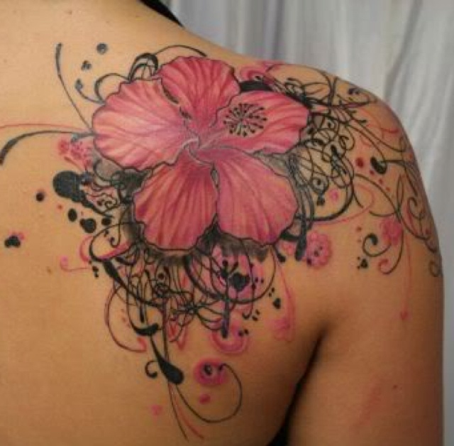 Shoulder flower pink tattoo