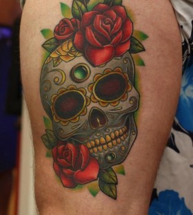 Skull and rose tattoo by Michelle Maddison