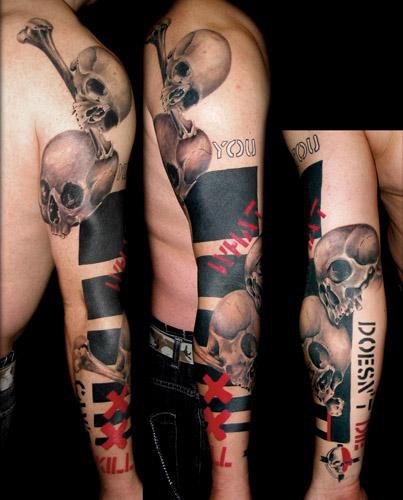 Skull on arm tattoo by Volko Merschky