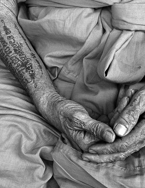 Tattoo on old people arms