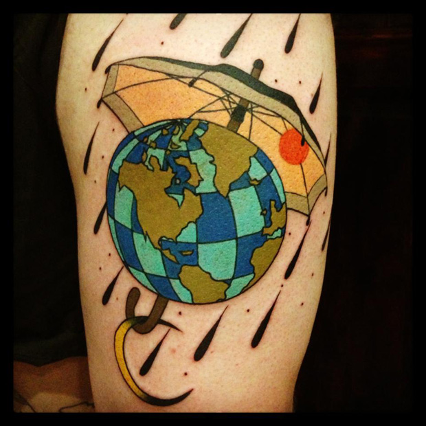 aivaras lee tattoo the globe under umbrella