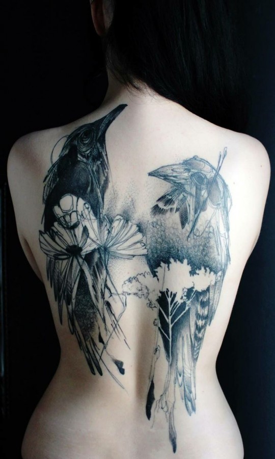 back tattoo design for women by marta lipinski birds